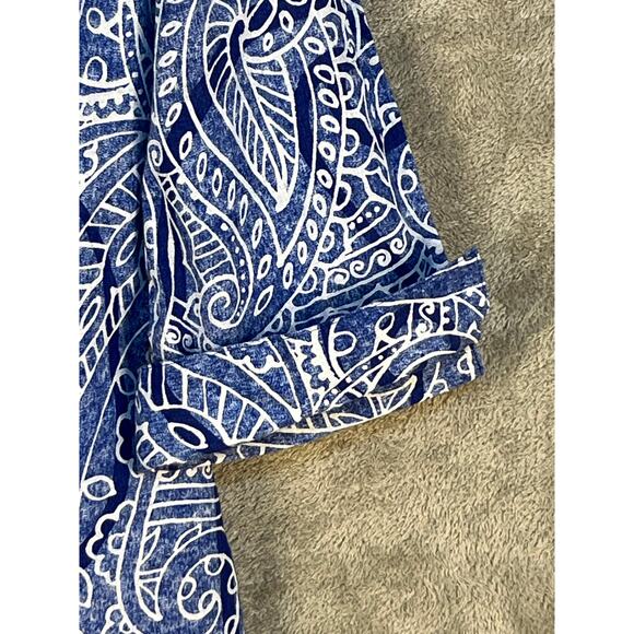 Chico's Linen Blouse Size Medium Blue Paisley 3/4 Sleeve Vacation Preppy - Picture 3 of 6